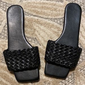 Faux Leather Square Toe Basketwoven